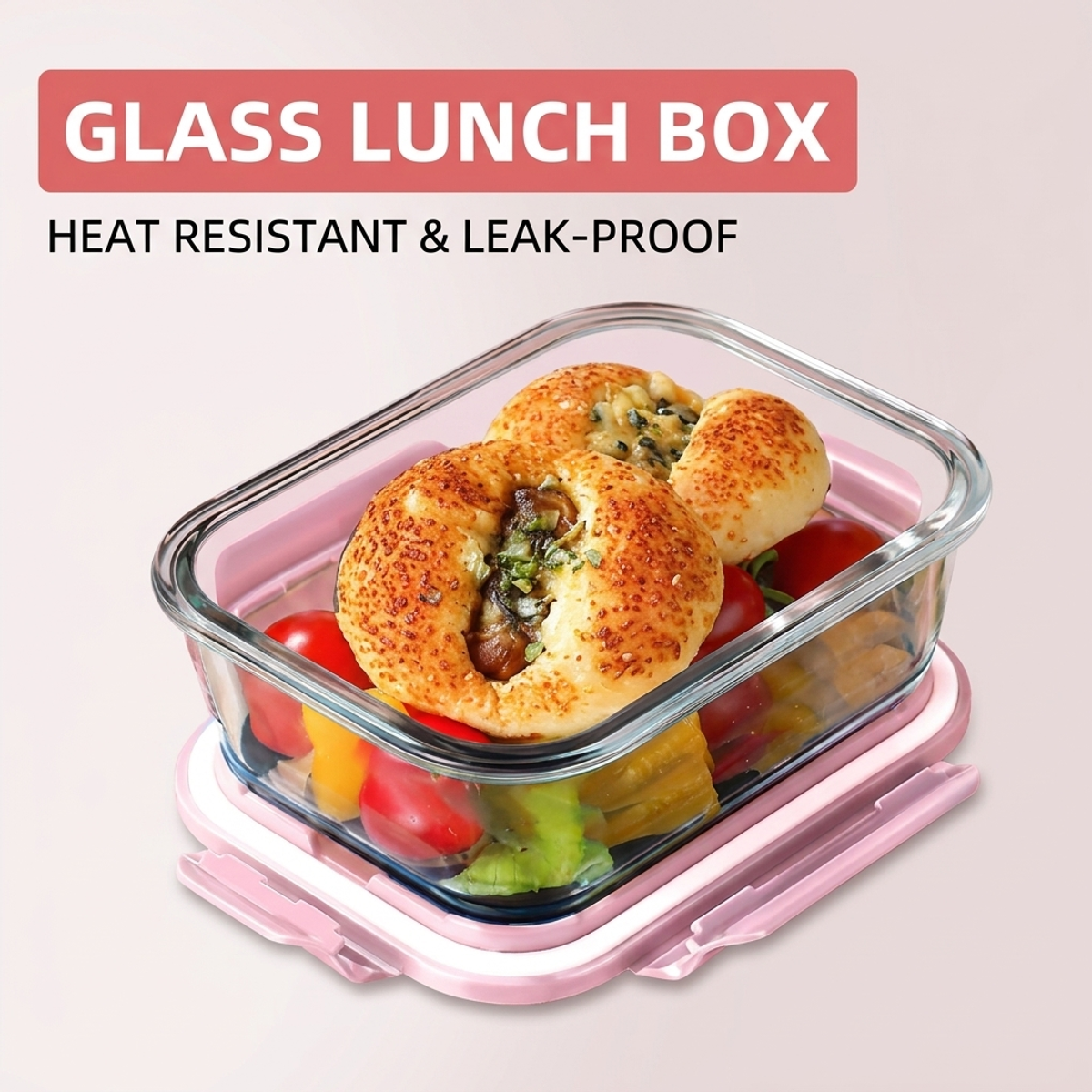 Food Storage Lunch Box - Pink Glass Bento Lunch Box,Compartments Leakproof