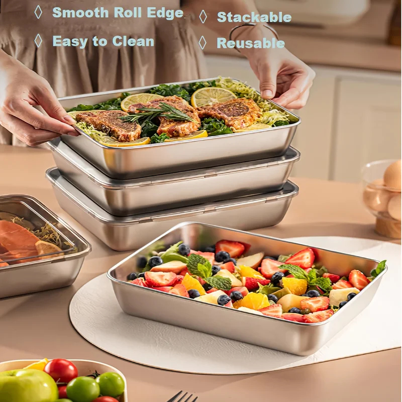 Food Storage Lunch Box - 3pcs Stainless Steel Food Containers &