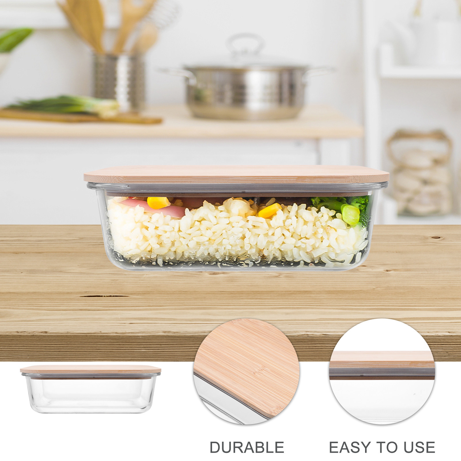 Bamboo Wood Lid Glass Food Con - Food Storage Lunch Box review and price