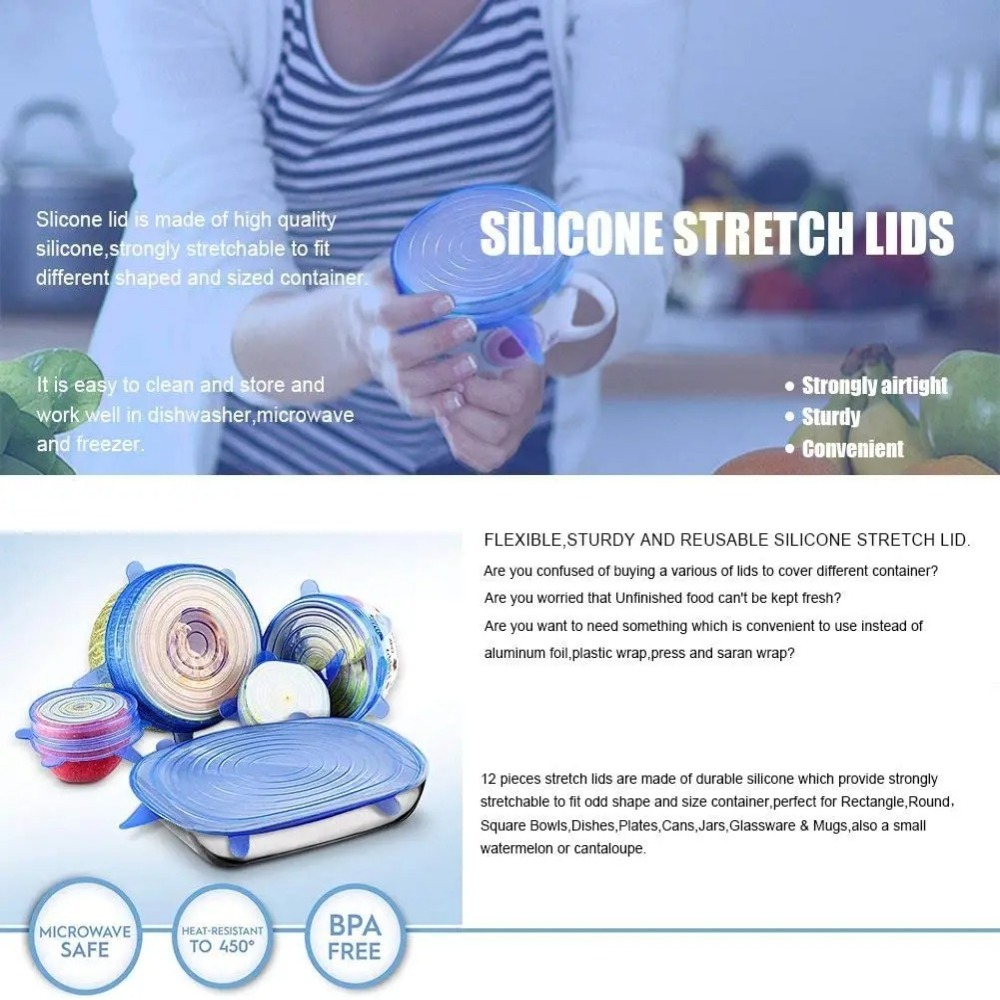 6PCS Food Reusable Fresh-keepi - Silicone Stretch Lid review and price