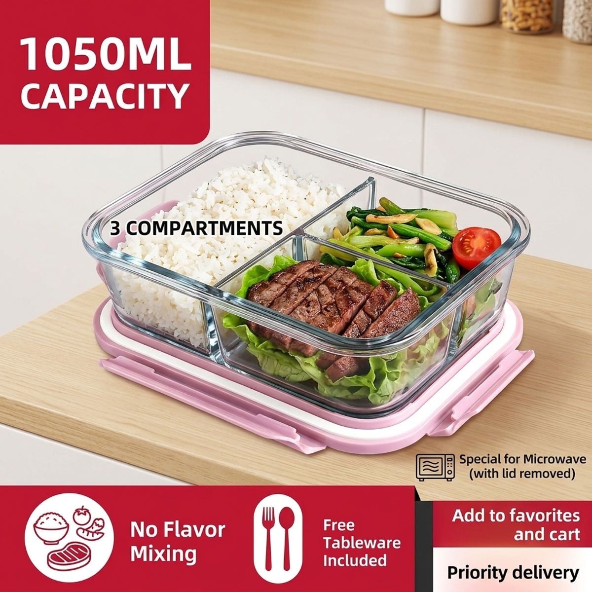 Pink Glass Bento Lunch Box,Com - Food Storage Lunch Box review and price